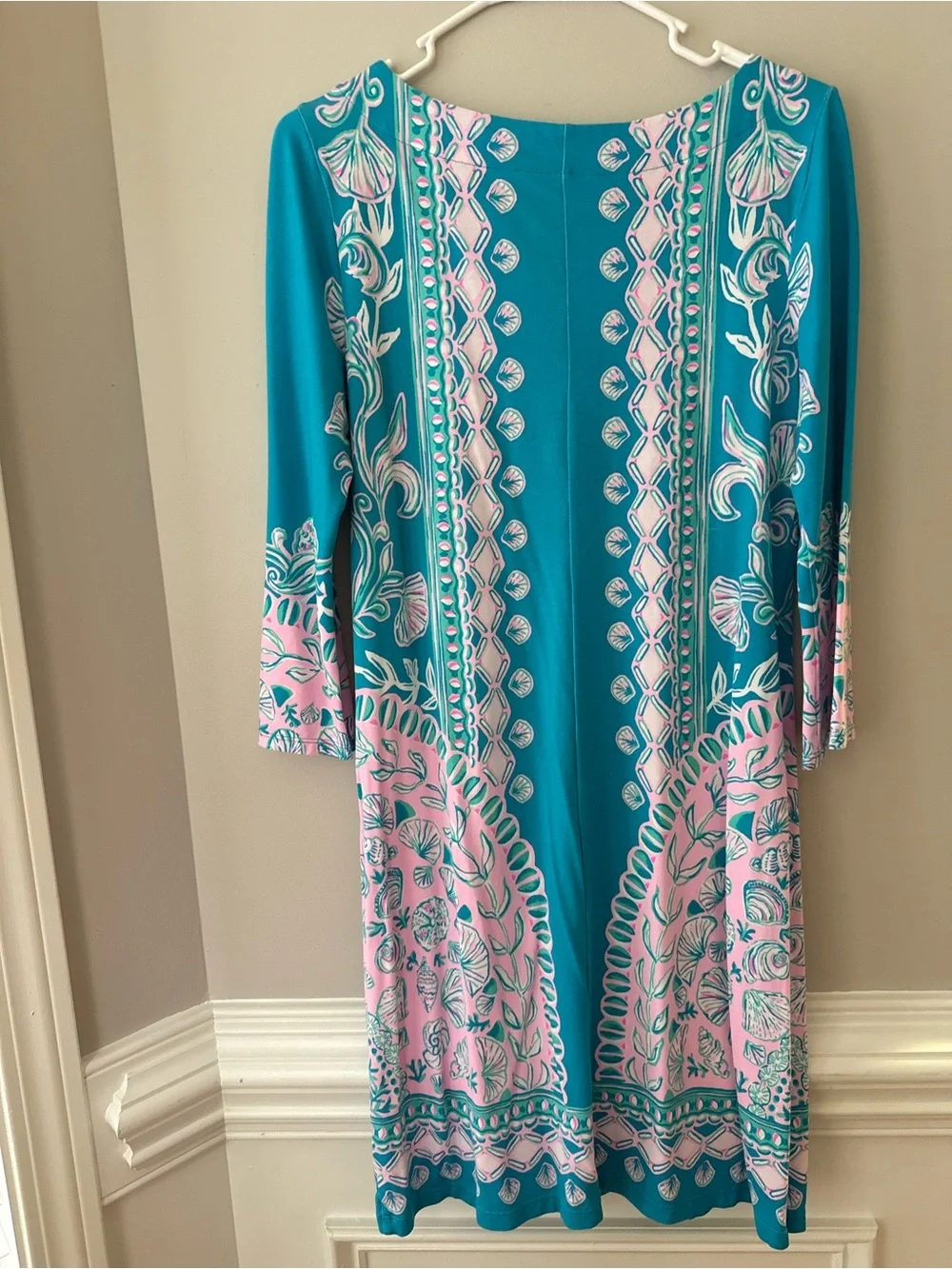 Lilly Pulitzer Teal & Pink Printed Long-Sleeve Dress Size S - Picture 5 of 6